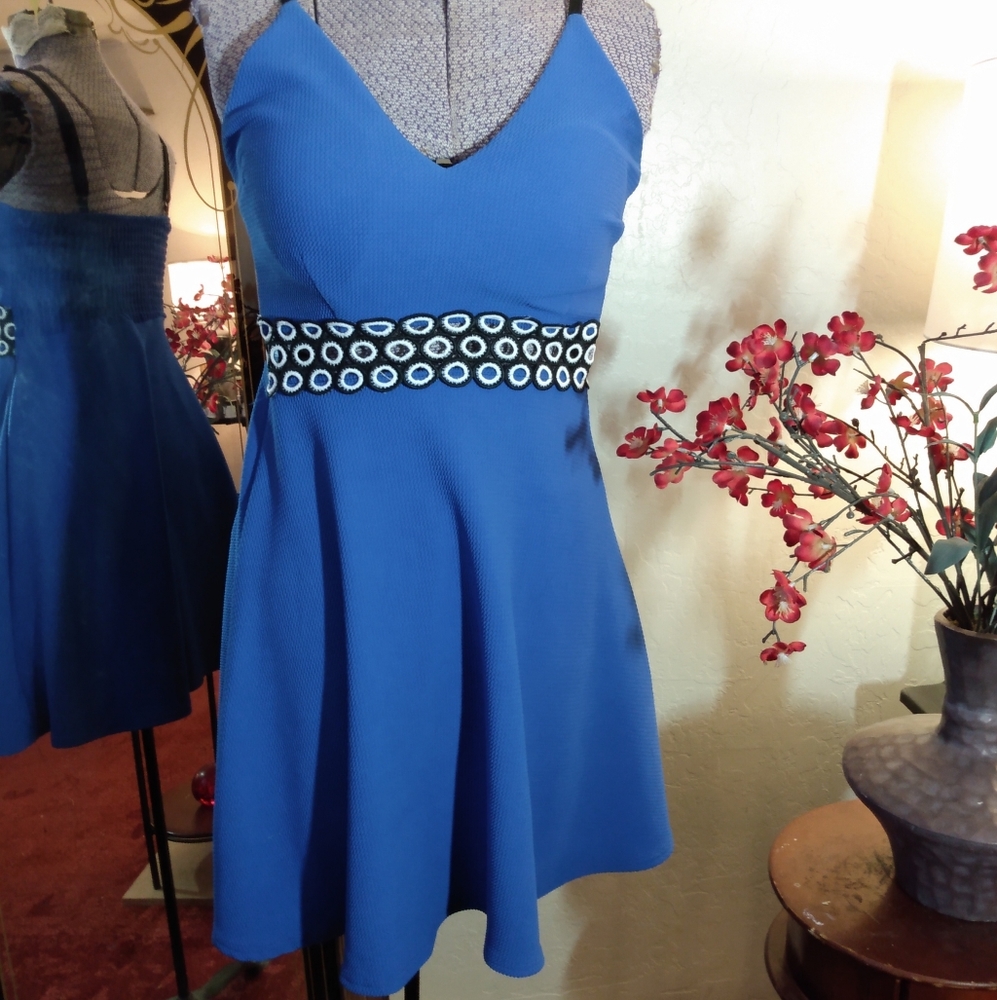 FC Sz M blue sundress with circle cut out waist empire NWOT